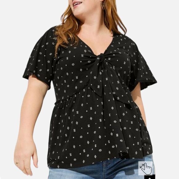 Torrid Black Babydoll Top Relaxed Tie Front Vintage Cotton Jersey Knit 3X - Picture 1 of 15